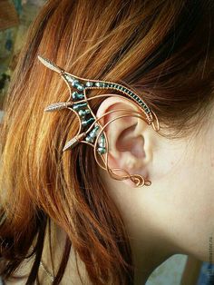 Cool Emerald Dragon, Elf Ears, Ear Cuffs, Fantasy Jewelry, Bijoux Diy, Ear Jewelry, Wire Jewelry