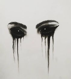 an artistic drawing of two eyes with dripping black and white paint on the upper half of them