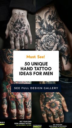 Explore 50 unique hand tattoo ideas for men featuring stunning designs and creative inspirations through 4 curated images.