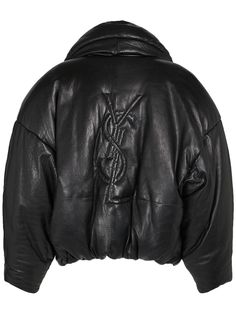 Back logo detail Ysl Leather Jacket, Ysl Jacket, Desert Project, Leather Jacket Details, Saint Laurent Jacket, Black Outerwear, Jacket Store, Concept Clothing, Clothing Pieces