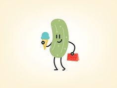 a cartoon pickle holding an ice cream cone