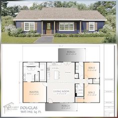 the floor plan for a small house with two bedroom and an attached garage, is shown in