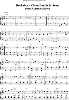 sheet music with the words rockabye clean bandit and paul & annie - marie