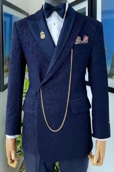 Elegant Navy Blazer For Wedding, Royal Blue Notch Lapel Tuxedo For Wedding, Royal Blue Blazer With Suit Collar For Wedding, Elegant Navy Double Breasted Suit With Suit Collar, Royal Blue Tuxedo Suit For Wedding, Luxury Wedding Suit With Shawl Collar, Navy Fitted Suit For Wedding, Fitted Navy Suit For Wedding, Royal Blue Tuxedo With Suit Collar For Wedding