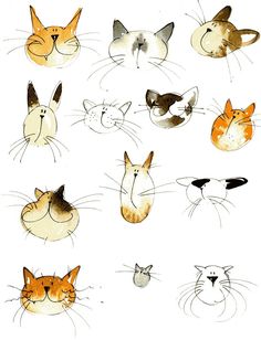 an image of cats drawn in watercolor on paper