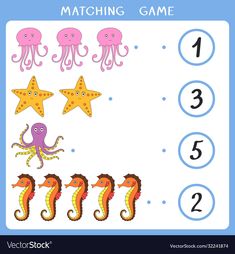 a matching game with sea animals and numbers