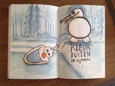 an open children's book with cartoon characters on it