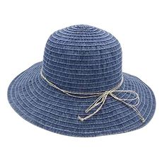 Dark denim ribbon lampshade style hat. Double twisted straw tie with bow. Ribbon inner band with drawstring. Shapeable brim, 3.5" wide. UPF 50+ rated. Packable, crushable. One size. 100% polyester. Bow Ribbon, Wide Brimmed Hats, Sun Hat, Black Media, Dark Denim, Wide Brimmed, Upf 50, Hat Fashion, Sun Hats