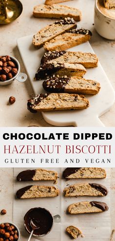 chocolate dipped hazelnut biscotti on a white plate