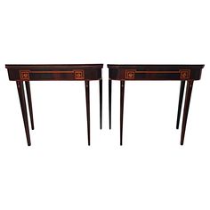 pair of art deco console tables with greek motif inlays, circa 1950's