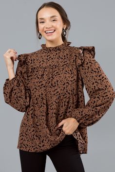 Leopard Blouse, Boutique Clothing, Fashion Games, Cute Dresses, Trendy Outfits, Long Sleeve Blouse, Fall Outfits, Dresses, Women's Top