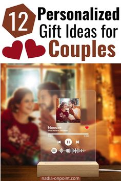 an advertisement for valentine's day with the text 12 personalized gift ideas for couples