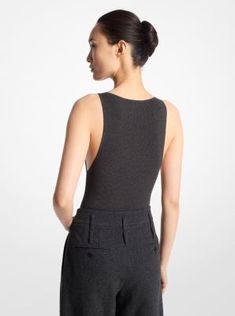 Cut to fit and flatter, this stretch bodysuit will be a foundational piece for a myriad of ensembles. Recreate the Fall/Winter 2024 runway look by wearing it with a low-slung belted skirt and oxfords for a deconstructed take on menswear. 2024 Runway, Belted Skirt, Skirt Belt, Michael Kors Collection, Italian Fabric, Winter 2024, Charcoal Color, Oxford, Fall Winter