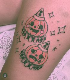 Spooky Back Tattoos, Trick R Treat Tattoo, Traditional Halloween Tattoo, Tattoo Practice, Funky Tattoos, Piercing Inspo