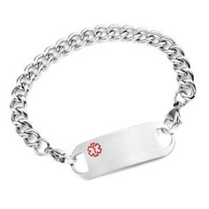 Large Plaque Stainless Steel Medical ID Bracelet-EMID1440 Engraved Stainless Steel Silver Wristband, Silver Engraved Stainless Steel Wristband, Durable Classic Stainless Steel Jewelry, Personalized Silver Stainless Steel Wristband, Medical Alert Jewelry, Medical Id Bracelets, Medical Jewelry, Id Bracelets, Curb Chain