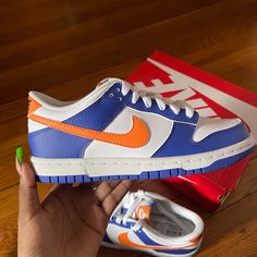 Brand New Box Has One Small Defect Nike Shoes Dunk Low, Custom Painted Shoes, Custom Painted, Painted Shoes, Dunk Low, Kids Nike, Custom Paint, Sneaker Head, Blue Orange