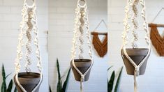 three pictures of hanging planters in different positions