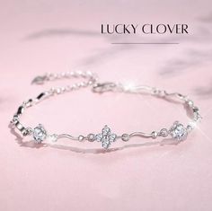 Lucky Clover Diamond Bracelet | Sterling Silver | Adjustable 16+4 cm Add a touch of elegance and good fortune to your look with this stunning Lucky Clover Diamond Bracelet. Crafted from high-quality sterling silver, this delicate bracelet features sparkling clover-shaped diamond-like stones that shine with every movement. The design symbolizes both beauty and luck, making it perfect for any occasion. With an adjustable length of 16+4 cm, this bracelet fits comfortably on any wrist, providing a c Bracelet Tennis, Clover Bracelet, Lucky Clover, Gift For Birthday, Brilliant Diamond, Chain Link Bracelet, Sterling Silber, Delicate Bracelet, Link Bracelets