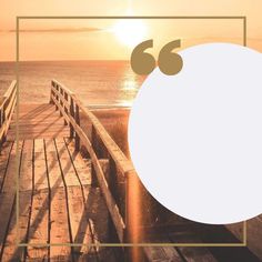 the sun is setting behind a wooden pier with a white circle over it that reads, 66