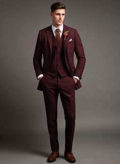 Maroon Grooms Suit, Burgundy Suit Men, Dark Red Suit, Brown Tweed Suit, Maroon Suit, Herringbone Tweed Jacket, Peaky Blinders Suit, Maroon Wedding, Tweed Suit