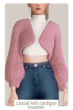 an image of a woman wearing jeans and a cropped top with the words casual knit cardigan