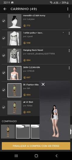 an app showing the different types of clothes and clothing for females, including bras