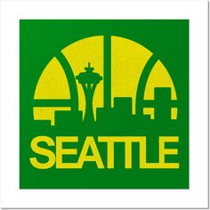 the seattle supersonics logo is shown in green with yellow and white letters on it