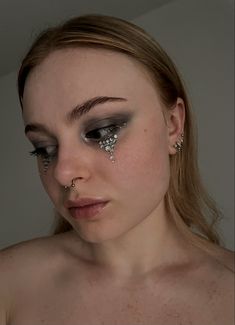 Silver Tears Makeup, Rhinestone Tears Makeup, Rhinestone Tears, Sleepover Makeup, Glitter Tears Makeup, Tear Makeup, Ghost Concert, Tears Makeup, Shakira Concert