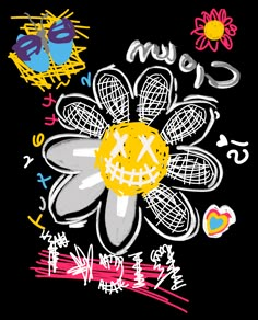 an image of a flower with graffiti on it's face and the words clown written in different languages