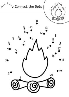 Vector camping dot-to-dot and color activity with cute fire on logs. Summer camp connect the dots game for children. Funny adorable road trip coloring page for kids. Outdoor Kindergarten, Camping Activites For Kids, Connect The Dots Game, Color Activity, Camping Coloring Pages, Camping Activities For Kids