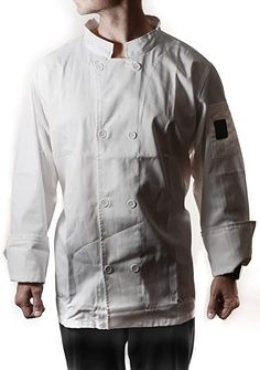 EcoQuality Unisex Chef's Jackets are made of a 65% Poly and 35% Cotton Blend for comfortable everyday use. WASHING: Our Chef's Jackets can be machine washed or hand washed to your liking. Easy to clean and beautiful white and black color. Button Closure with side pockets! DURABLE: Great for everyday kitchen use, our chefs jackets come with a stain resistant technology which helps wash away spatters, sauces and other ingredients used around the kitchen USES: Great for any Kitchen Environment, Bak Professional Long Sleeve Blazer With Pockets, Long-sleeved Uniform Outerwear With Pockets, Uniform Style Long Sleeve Outerwear With Pockets, Uniform Style Outerwear With Pockets, Long Sleeve Workwear Uniforms, Classic Long Sleeve Outerwear With Functional Buttons, Professional Fitted Long Sleeve Outerwear, Fitted Long Sleeve Sport Coat With Snap Buttons, Uniform Style Long Sleeve Outerwear With Buttons