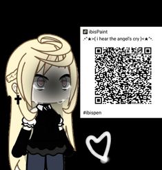 a cartoon character with a qr code next to her