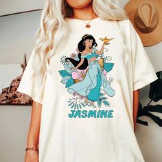 Princess Jasmine Shirt, Aladdin And Genie Shirt, Disney Jasmine Princess Disney Crew Neck T-shirt With Sublimation Print, Sublimation Print Crew Neck T-shirt For Disney Fan Events, Crew Neck T-shirt With Sublimation Print For Disney Fans, Aladdin And Genie, Taurus Girl, Jasmine Princess, Disney Princess Shirts, Tumblr Tee, Disney Jasmine