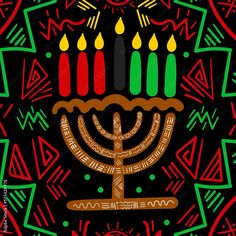 a hanukkah menorah with five lit candles in the center on a black background