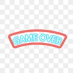 the game over logo is shown in blue and red, with an arrow pointing to it