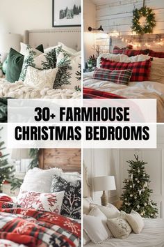 Christmas Guest Bedding, Christmas Decor Nightstand, Holiday Decor Bedroom, Farmhouse Christmas Decor Bedroom, Farmhouse Bedroom Christmas Decor, Christmas Farmhouse Bedroom, Farmhouse Christmas Color Palette, Natural Christmas Bedroom Decor, Christmas Small Bedroom Decor