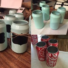 there are several different pictures of cans with lids