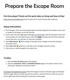 the instructions for how to prepare an escape room in adobe and wordpress with pictures