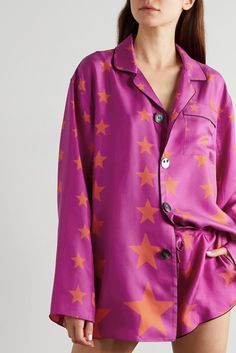 Pink Pijama, Az Factory, Pijamas Women, Red Stars, Women Sleepwear, Silk Pajama, Paris Print, Emily In Paris, Twill Shirt