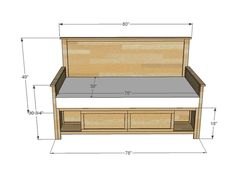 the plans for a bed frame with drawers and headboard are shown in this image