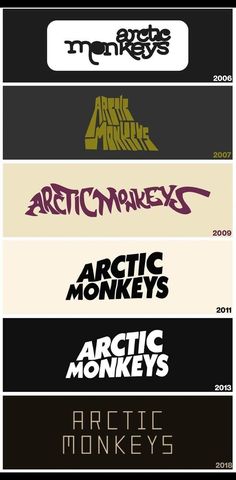 some type of font that is in different colors and sizes, with the words arctic monkeys on