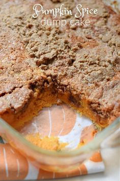 pumpkin spice dump cake in a glass dish