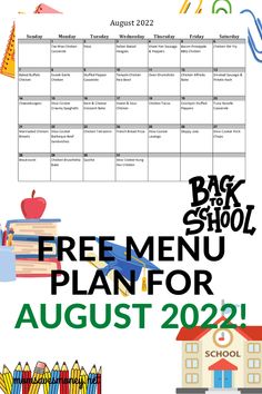 the back to school menu is shown with an image of books and pencils on it