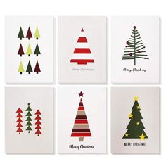 six christmas cards with different trees on them