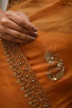 New Hand Work Designs Suit, Subtle Embroidery, Gold Work Embroidery, Hand Work Design, Hand Beaded Embroidery, Border Embroidery Designs, Bead Embroidery Patterns