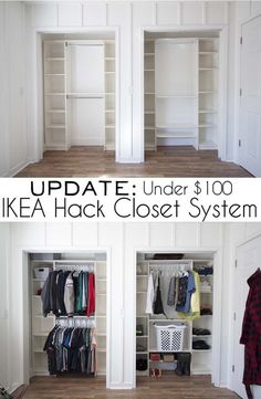 An update on our Under $100 IKEA Hack DIY Closet System and how it's held up for the last 8 years . Plus, some new touches we recently added. Diy Closets, Ikea Closet Hack, Diy Closet System, Ikea Hack Bedroom, Closet Ikea, Closet Redo, Ikea Closet, Closet Hacks, Closet Renovation