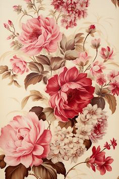 a painting of pink and white flowers on a beige background