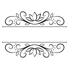 two black and white ornamental designs with swirls on the top, bottom and bottom