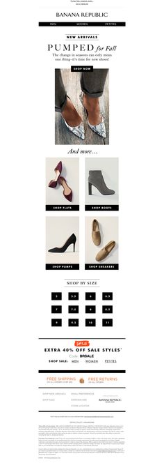 the website page for banana republic's shoes and footwear line, which is designed to