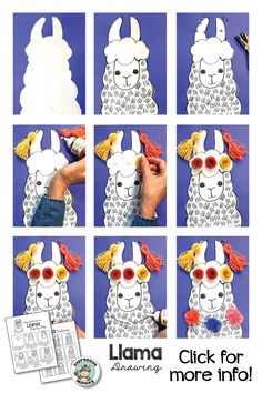 llama crafts for kids to make with paper and yarn, including the words llama